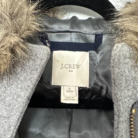 J. Crew Gray Pea Coat with Fur Trim - Picture 2 of 11